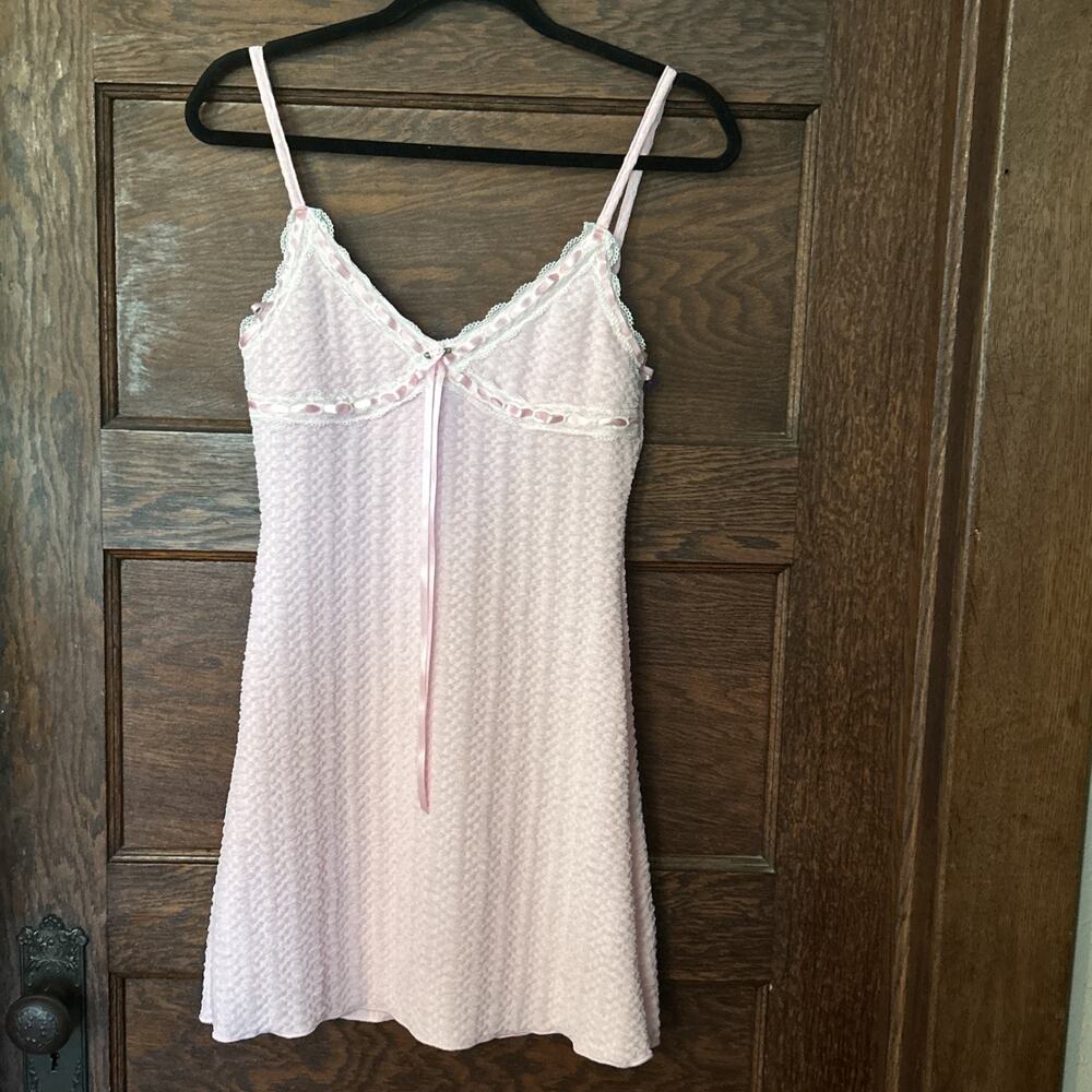 SHEIN Pink Babydoll Mini Slip Dress Sz M Coquette Cutesy Y2K Style Ribbon